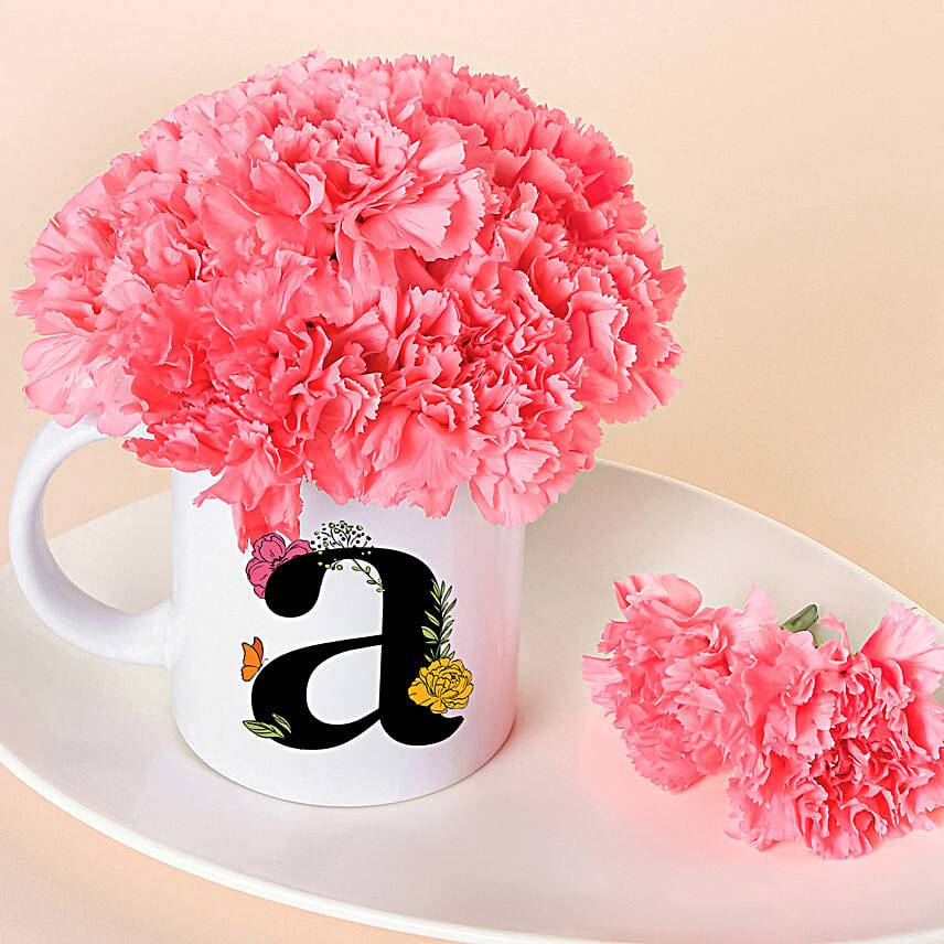 Personalised Initial Mug with Pink Carnations