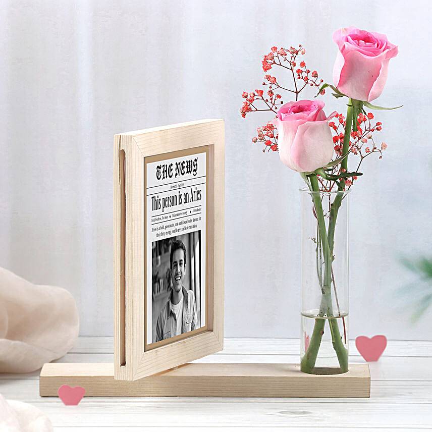 Personalised Photo Frame With Blushing Roses For Aries