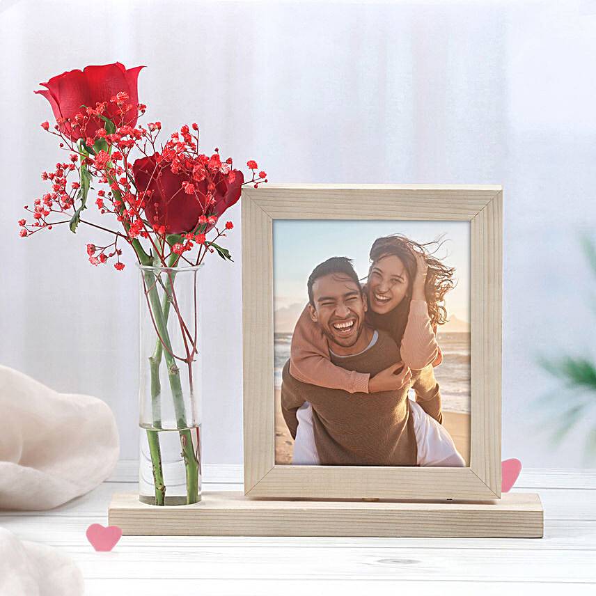 Personalised Rotating Photo Frame With Red Roses