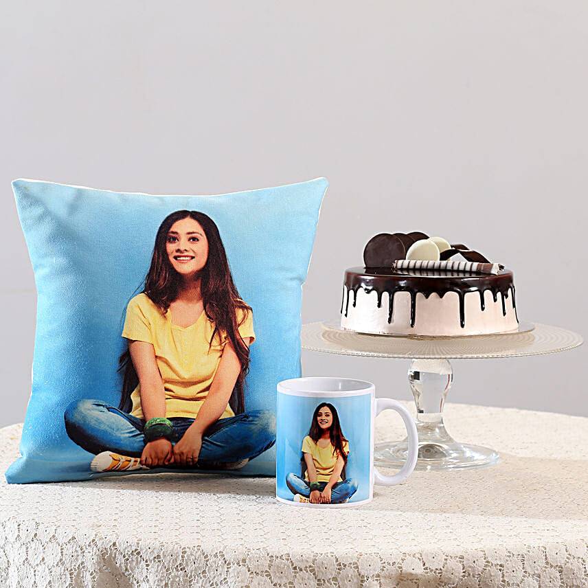Photo Cushion, Mug & Chocolate Cake Combo For Her
