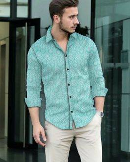 Casual Mint Blue Printed Shirt