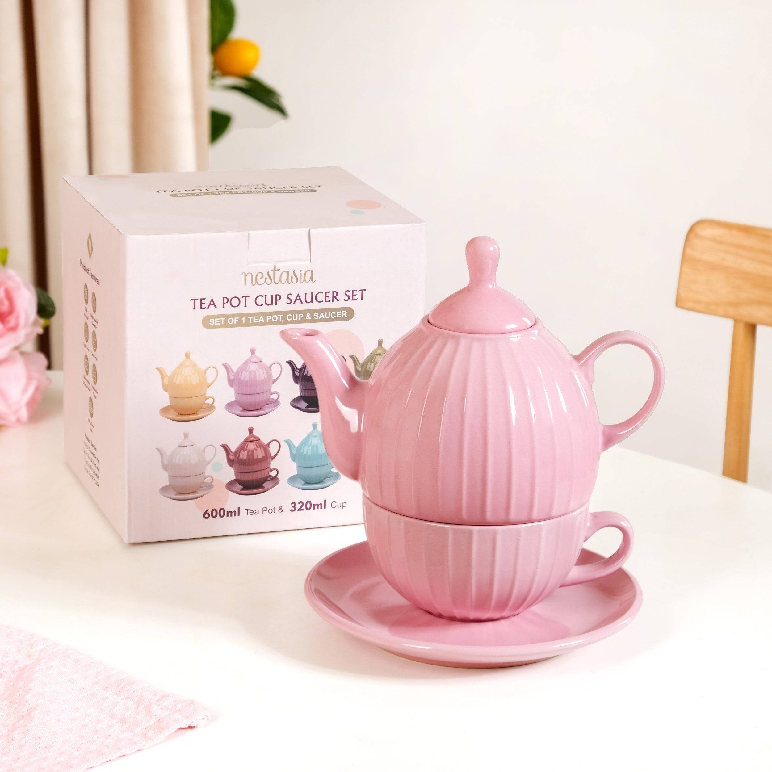 Ambrosia Ceramic Tea Kettle Cup And Saucer Set For 1 Pink buy only at ₹995