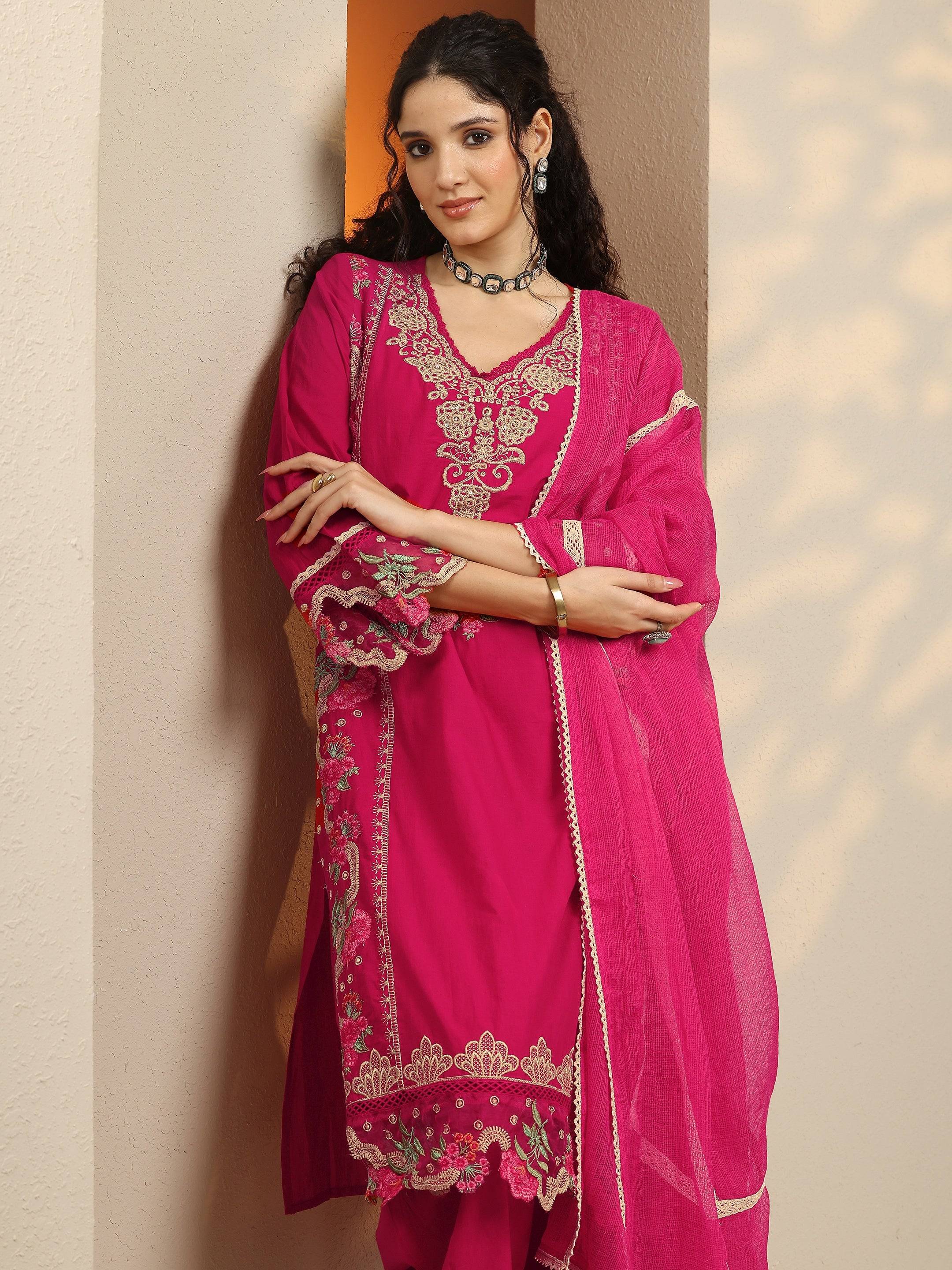 Pink Embroidered Cotton Blend Straight ... Buy only at ₹2999