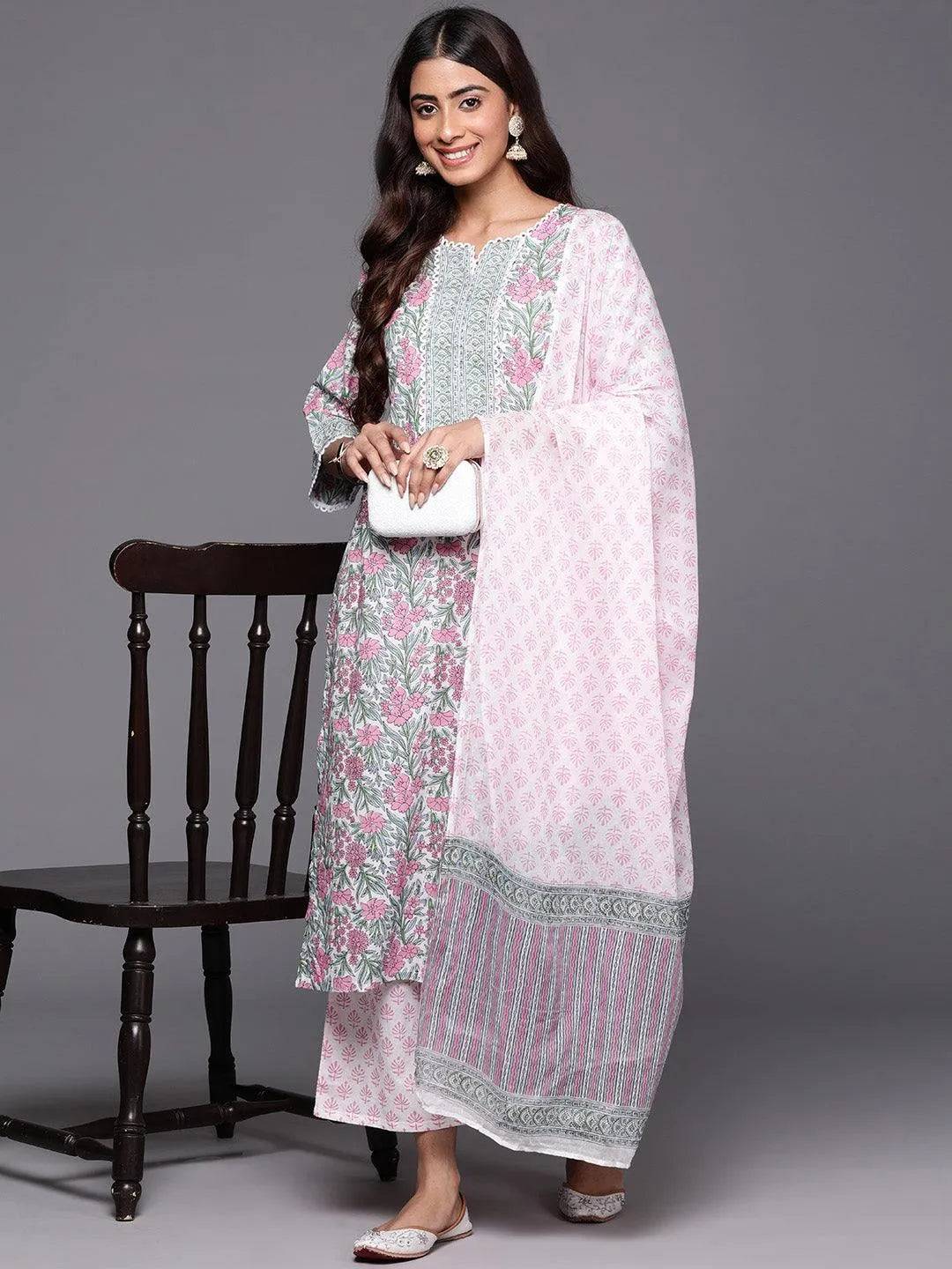 Pink Printed Cotton Straight Suit With ... Buy only at ₹2999