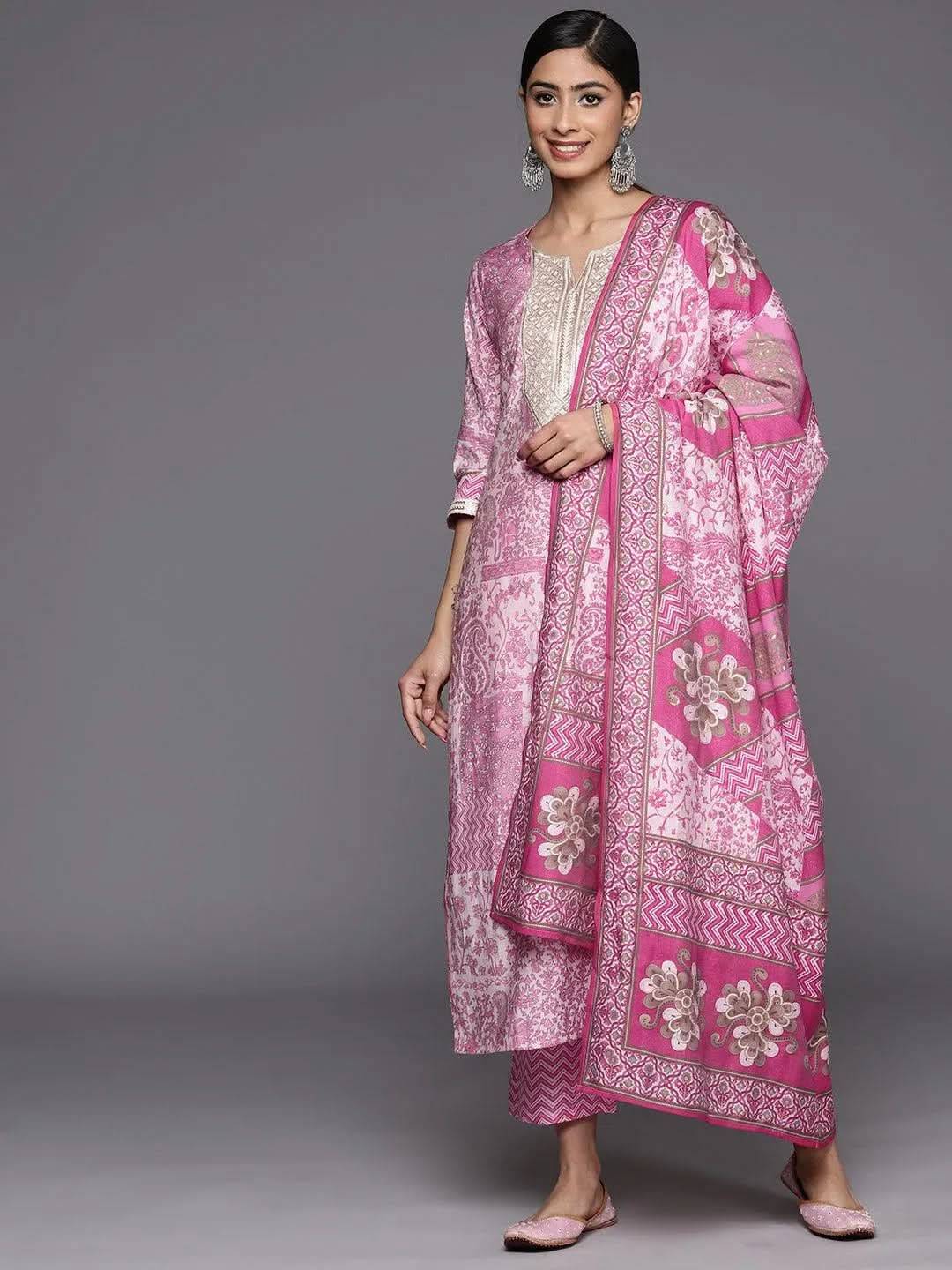 Pink Printed Silk Blend Straight Kurta ... Buy only at ₹4499