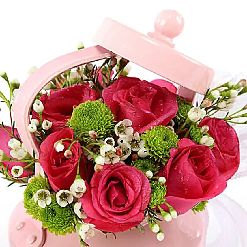 Pink Rose Tea Pot Arrangement