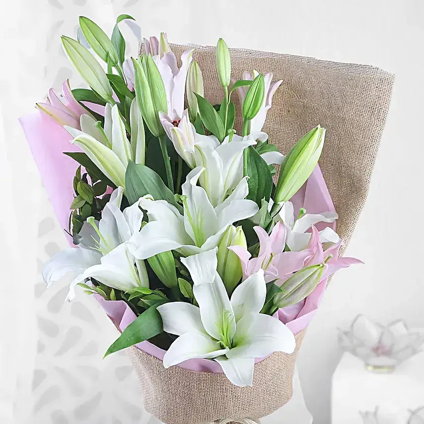 Pink & White Oriental Lilies Bunch