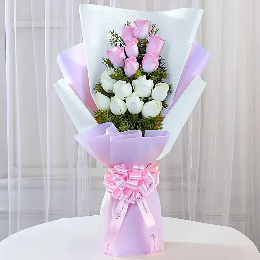 Pink & White Roses & Butterscotch Cake