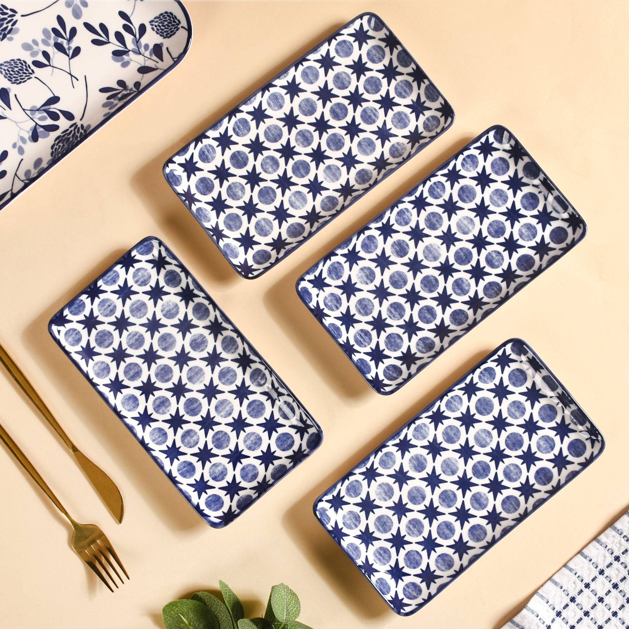 Abstract Design Ceramic Platters Set Of 4 8x4 Inch