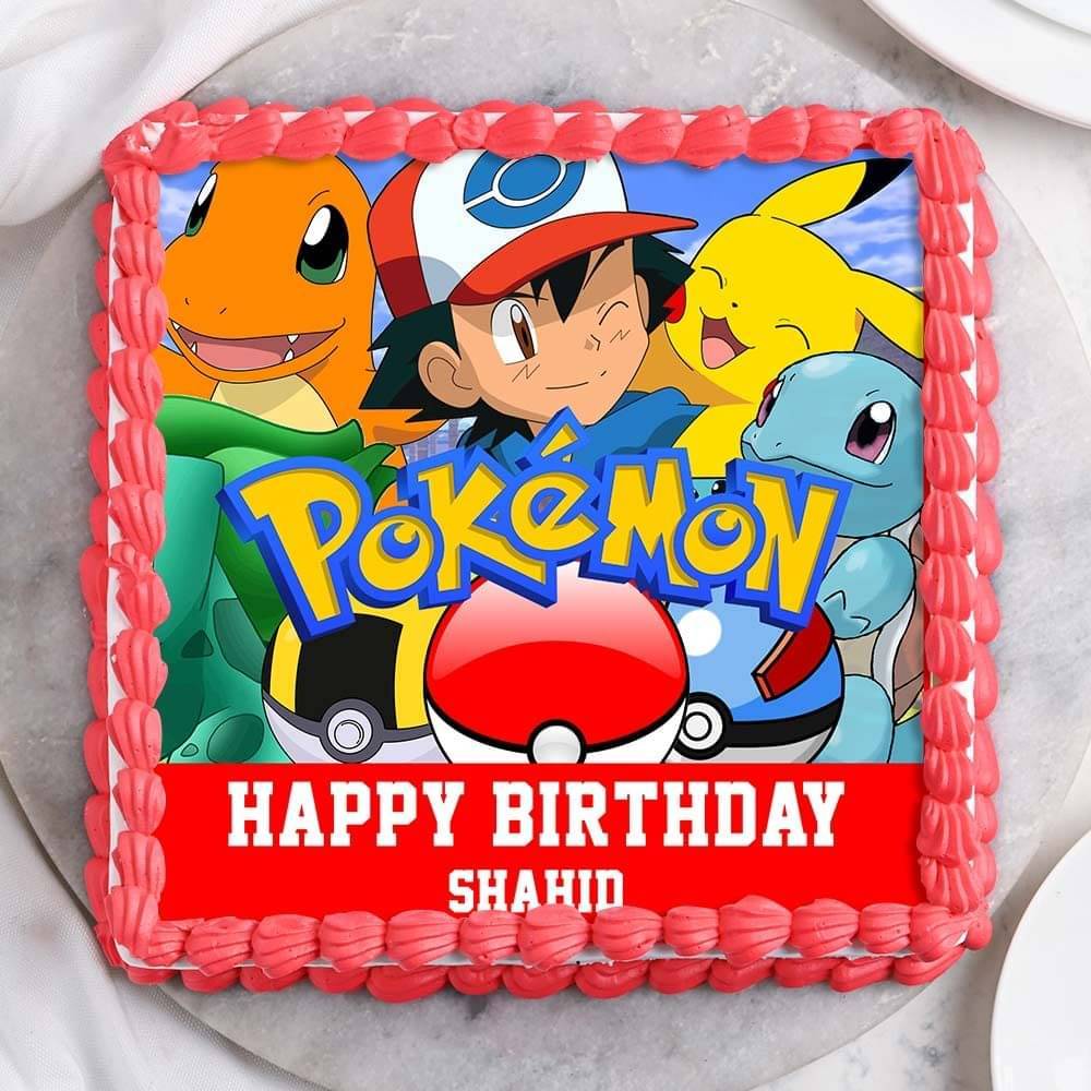 Square Shaped Pokemon Photo Cake