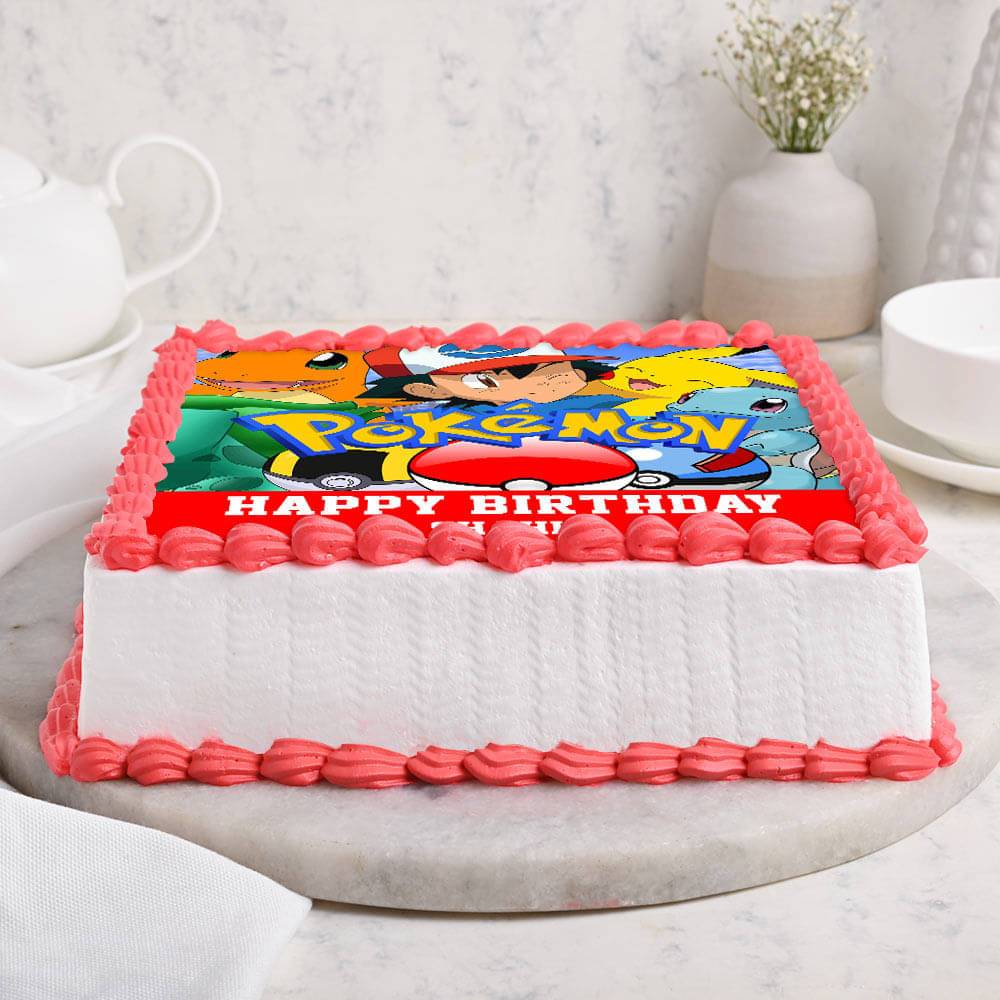 Square Shaped Pokemon Photo Cake