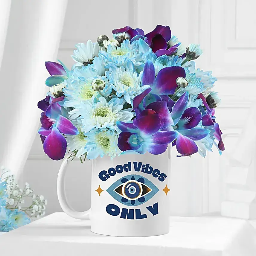 Positive Vibes Orchid and Daisy Mug