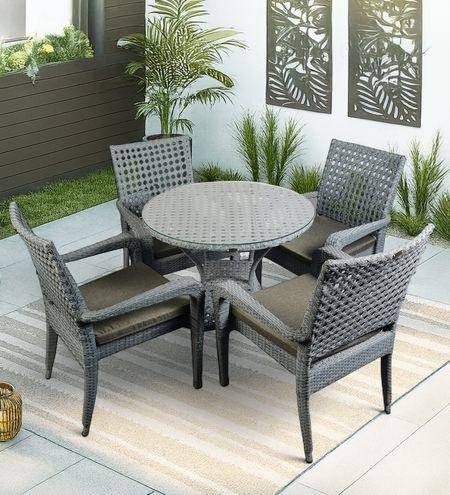New Castle Wicker Table And Chair Set In Grey Dual Tone Finish