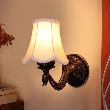 Devansh Gold Antique Wall Mounted Lamp With Off-White Cotton Shade
