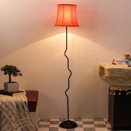 Etta Orange Fabric Floor Lamp with Black Iron Base
