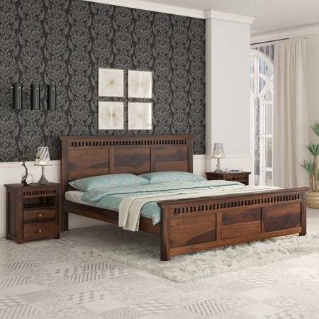 Madhvi Solid Wood King Size Bed Without Storage Bed In Provincial Teak Finish