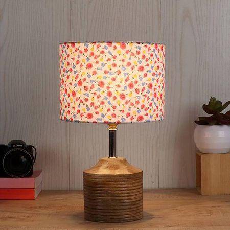 Flannery Multicolour Fabric Shade Table Lamp with Natural Wooden Base