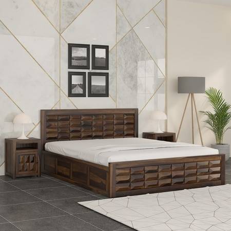 Shashi Sheesham Wood King Size Bed In Provincial Teak Finish With Hydraulic Storage (72 x 78 inches)