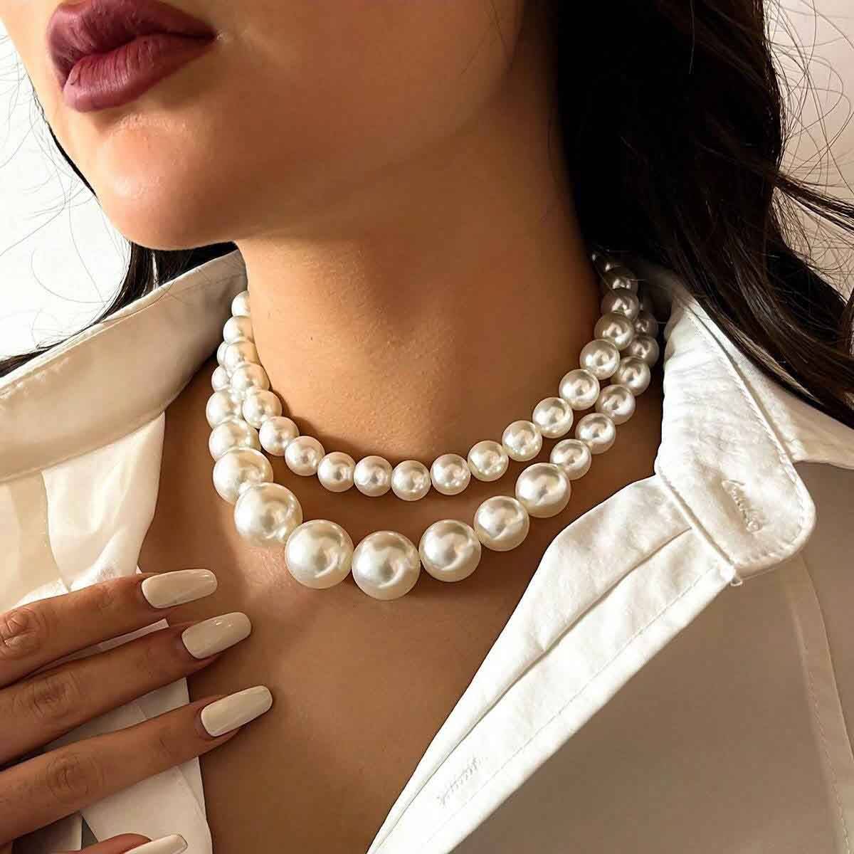 Double Pearl Statement Choker Necklace Set buy only at ₹99
