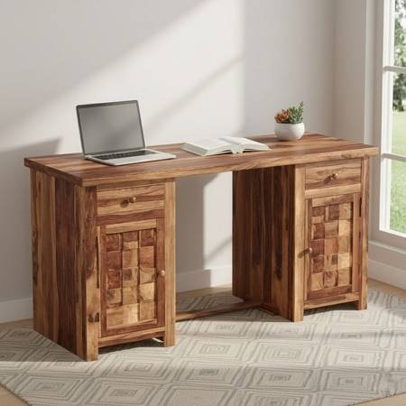 Albany Sheesham Wood Study Computer Table In Natural Teak Finish