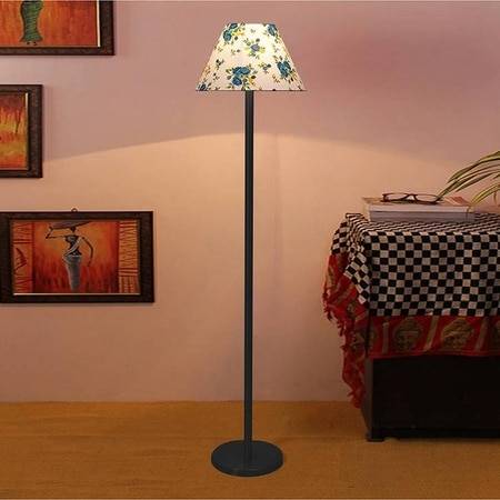 Jedidiah Multicolour Fabric Shade Floor Lamp with Black Iron Base