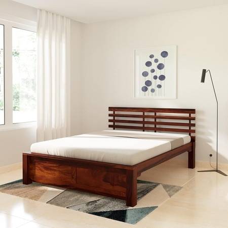 Penta Solid Wood Queen Size Non Storage Bed In Honey Oak Finish