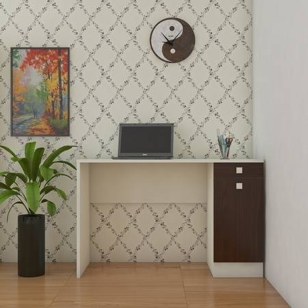 Celestia Study Desk with Shuttered Cabinet and Drawer in Coffee Walnut Colour