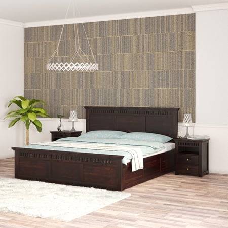 Madhvi Solid Wood King Size Bed In Box Storage Bed In Walnut Finish