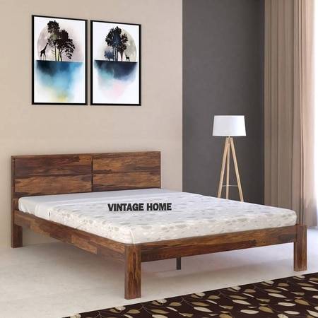 Simplicity Solid Wood Queen Size Non Storage Bed In Provincial Teak Finish