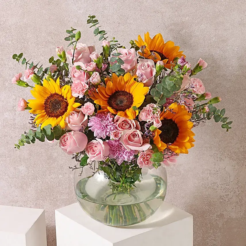 Radiant Sunflower N Rose Bouquet