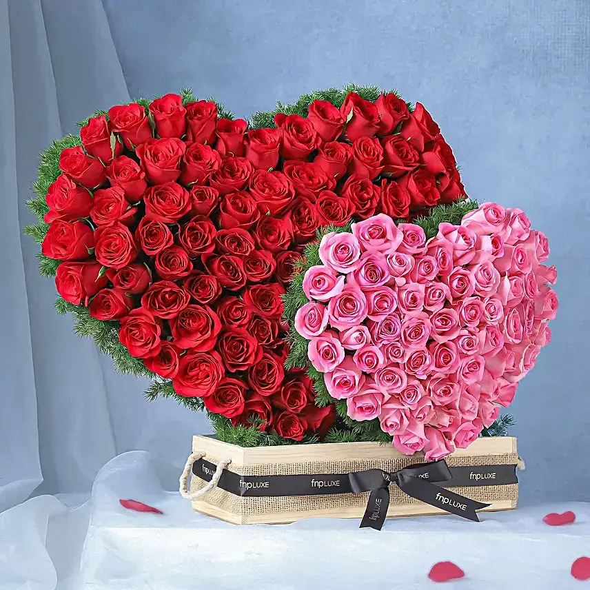 Red and Pink Rose Standing Bouquet in Obsidian