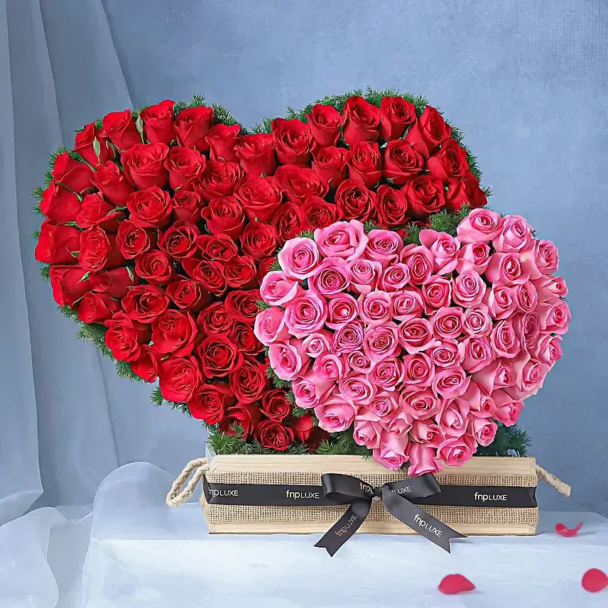 Red and Pink Rose Standing Bouquet in Obsidian