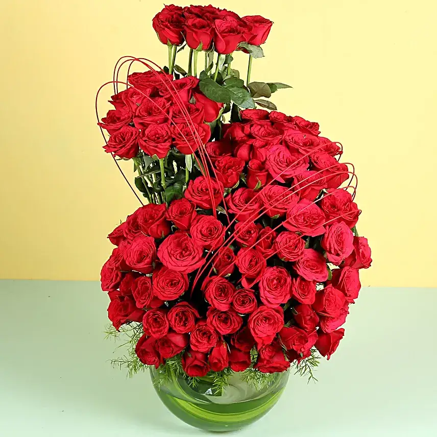 Heavenly 120 Red Roses Round Vase