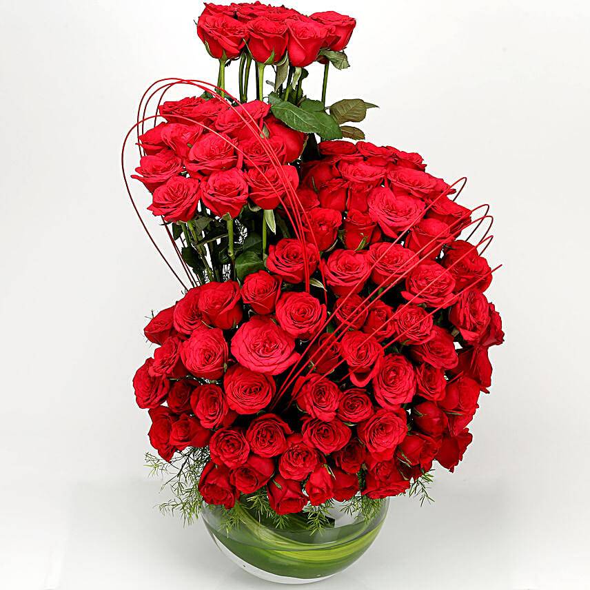 Heavenly 120 Red Roses Round Vase