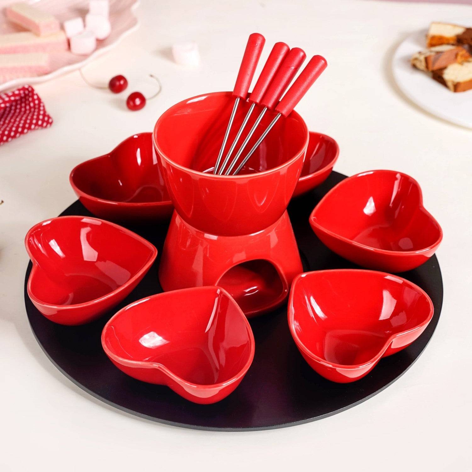 Red Heart Ceramic Fondue Set buy only at ₹3150