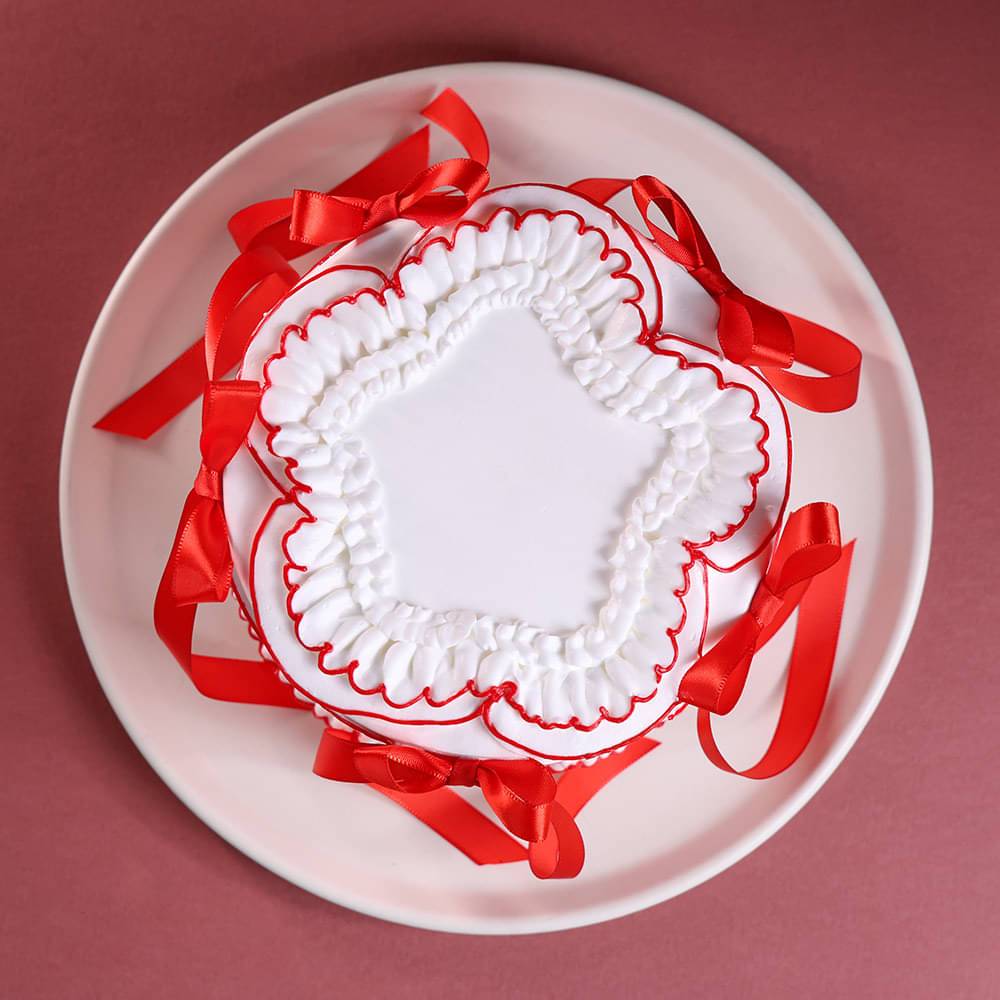 Red Hearts N Ribbon Cake