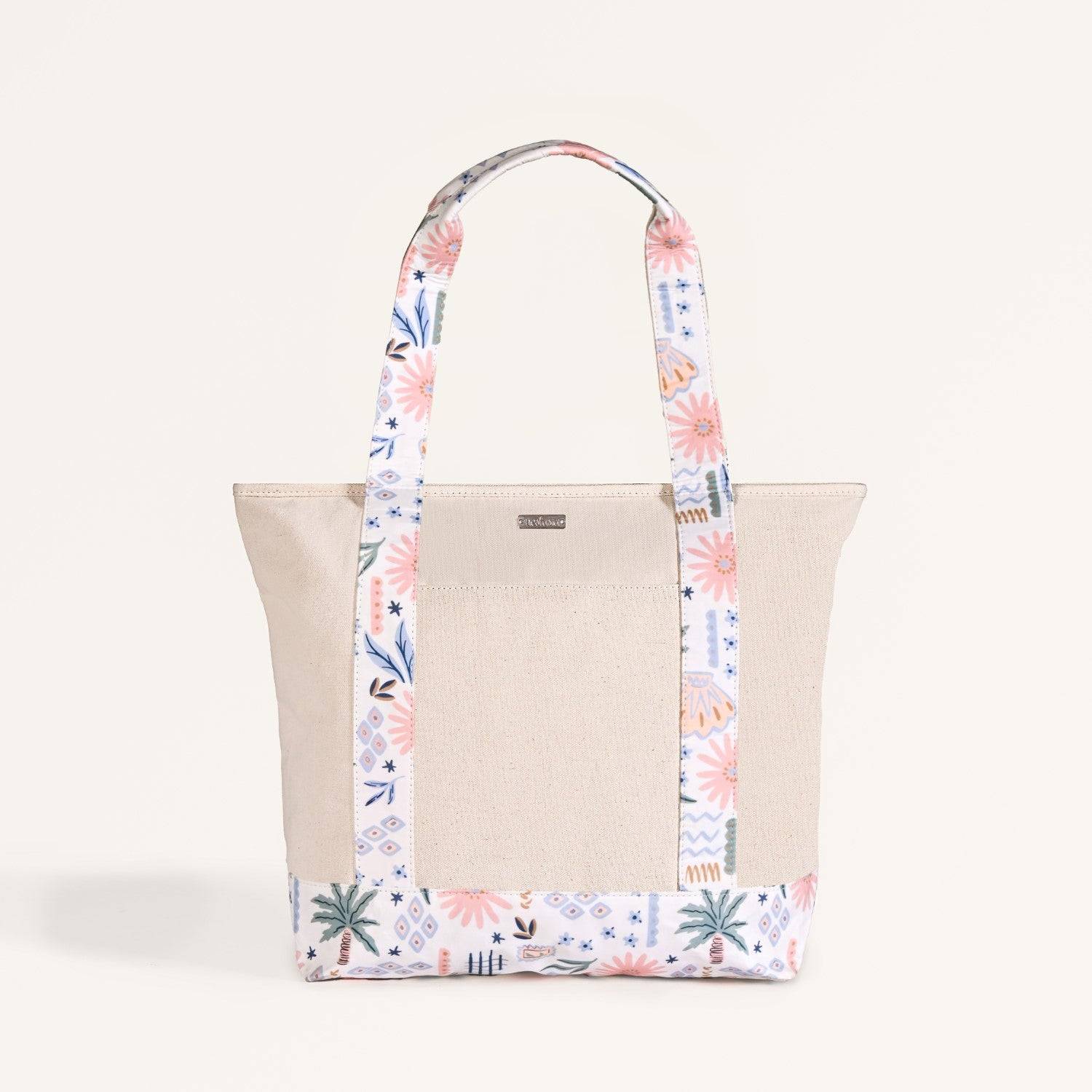 Beach Please Large Canvas Zipper Tote Bag