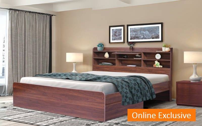 GUDSMITH Den Queen Bed with Headboard Storage and Two Drawer Storage