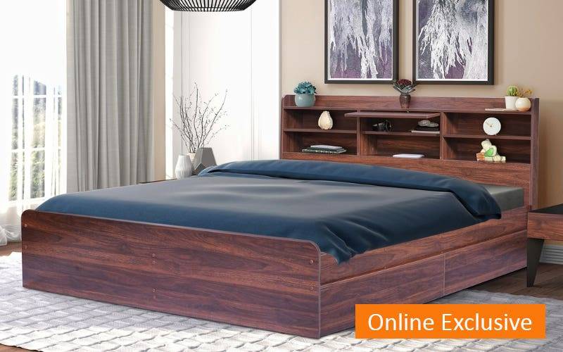 GUDSMITH Den Queen Bed with Headboard Storage and Four Drawer Storage