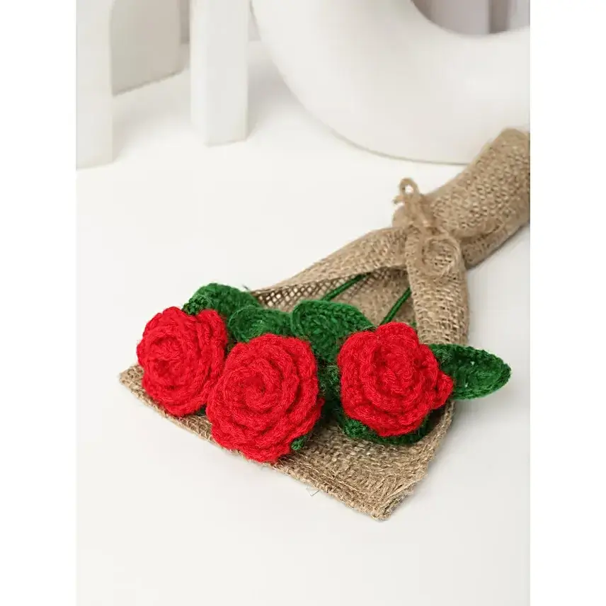 Romantic Red Crochet Rose Wrap
