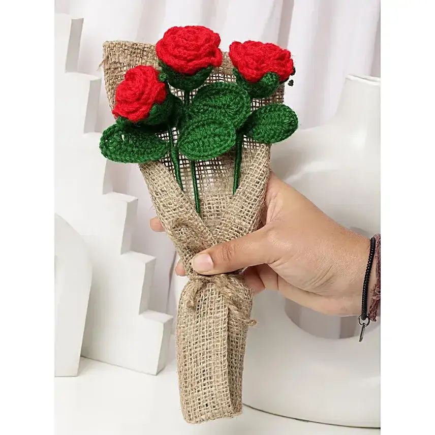 Romantic Red Crochet Rose Wrap
