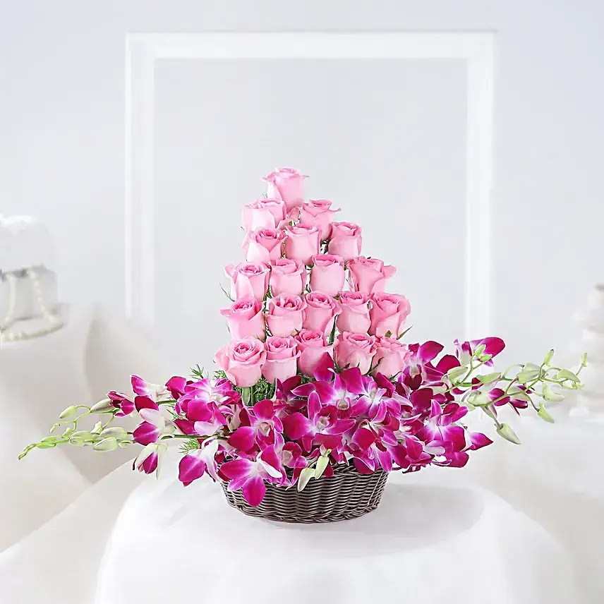 Roses And Orchids Basket