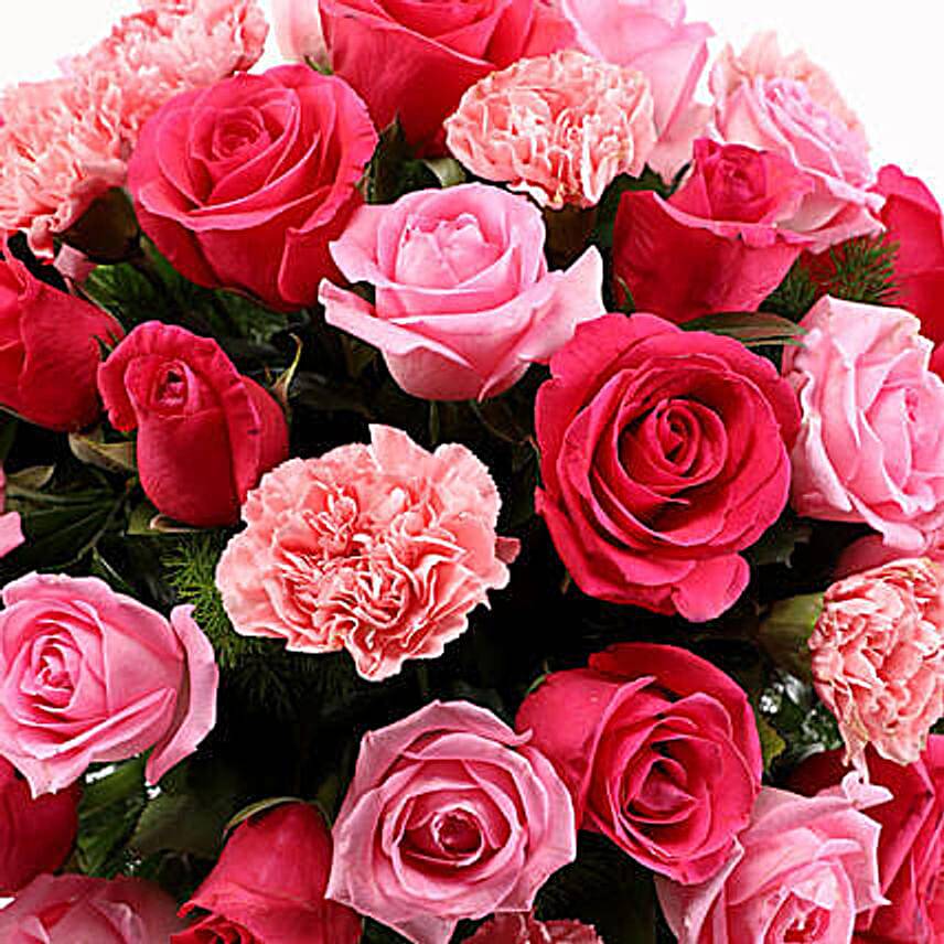 Roses & Carnations In Glass Vase