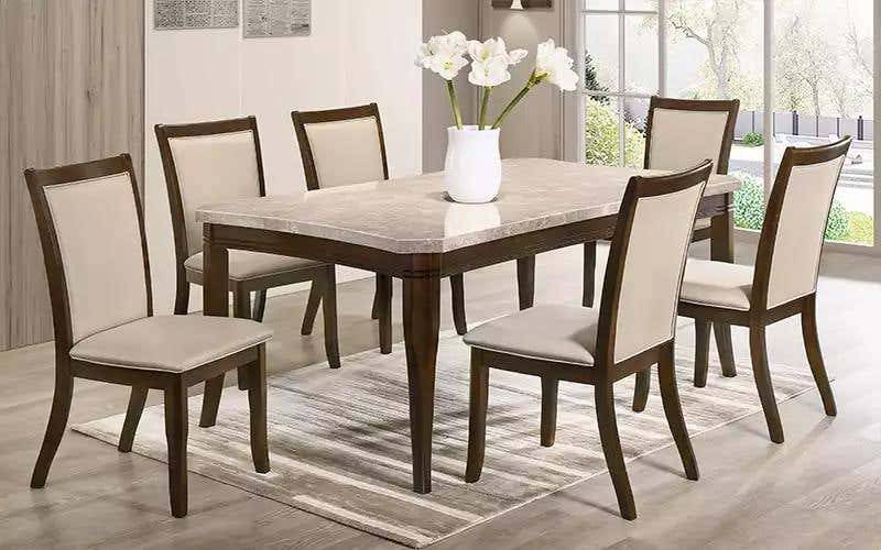 Royaloak Texas American Marble 6 Seater Dining Table Set