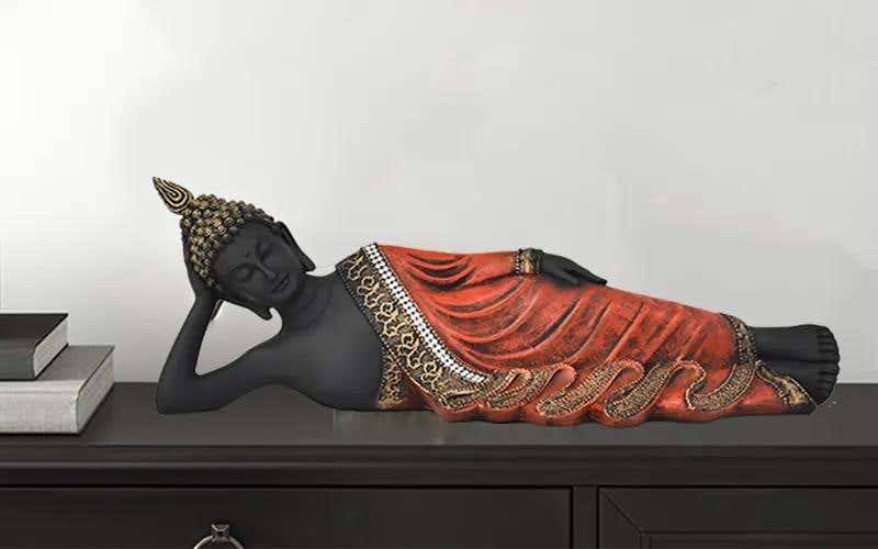 Royaloak Polyresin Sleeping Buddha - Red - 16 Inches