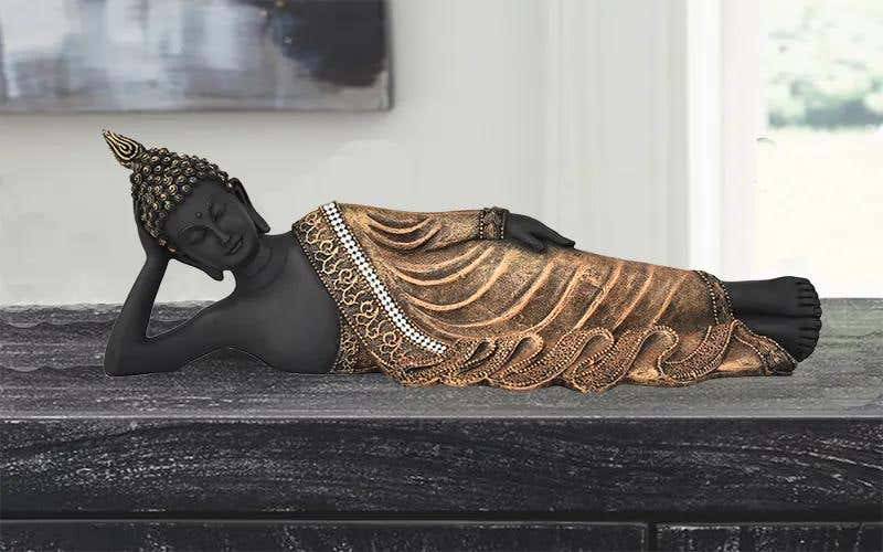 Royaloak Polyresin Sleeping Buddha - Gold - 16 Inches