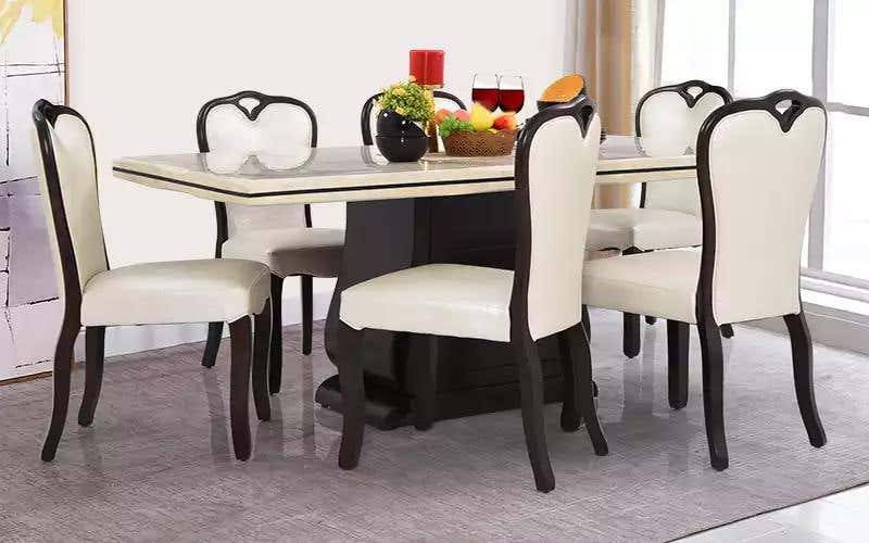 Royaloak Venice Italian Marble 6 Seater Dining Table Set