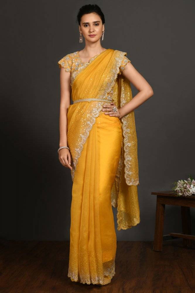 Sage Stone and Cutdana Organza Saree Buy at ₹20995