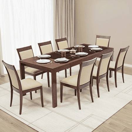 Vanalen 6-To-8 Extendable - Dalla 8 Seater Glass Top Dining Table Set (Colour- Beige, Finish- Dark Walnut)