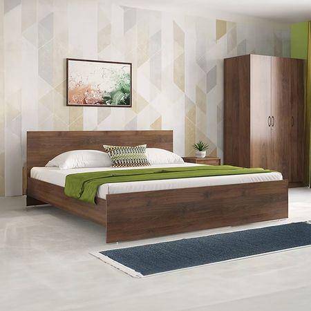Zoey Engineered Wood King Size Bed In Classic Walnut Finish